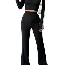 SweatyRocks Damen Zweiteiler Jogginganzug Schwarz Langarm S