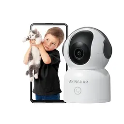 AKINGUAR WLAN Überwachungskamera Innen, 355° mit 2-Wege-Audio, IR-Nachtsicht, für Baby/Haustier, Schwarz