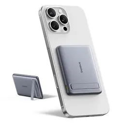 Baseus Mini MagSafe Powerbank 5000mAh mit Klappständer, PD 20W, Wireless, kompatibel mit iPhone 16/15/14/13/12 Pro Max, Grau