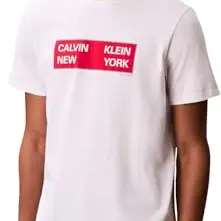 Calvin Klein Herren T-Shirt Kurzarm, Grafik-Design, Regular Fit, Weiß, Größe L