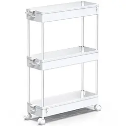 SPACEKEEPER Küchenwagen, schmaler Rollwagen für Küche, Büro und Bad, 3 Ebenen, 40x13x61cm, Weiß