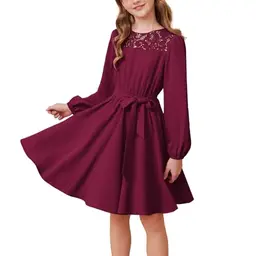 GRACE KARIN Mädchen A-Linie Puff Kleid Dunkelrot für Partys, 6 Jahre