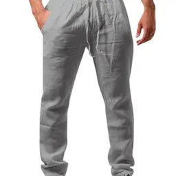 Runcati Herren Leinenhose Lang und Leicht für den Sommer - Lose Freizeithose mit Kordelzug in Grau, XXL