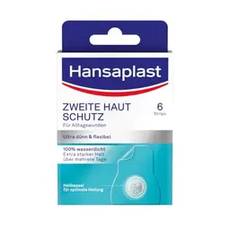 Hansaplast Pflaster Zweite Haut Schutz Regulär (6 Strips) - Dünnes, flexibles und wasserdichtes Wundpflaster mit starkem Halt