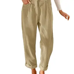 Damen Cordhose Casual High Waist Tapered Einfarbig mit Taschen (Khaki, M)