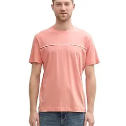 Tom Tailor Herren T-Shirt mit Print - Hazy Coral Rose, Größe L