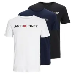 JACK & JONES Herren JJECORP Logo Tee 3er Pack - T-Shirts in Weiß, Schwarz und Blau, Größe S