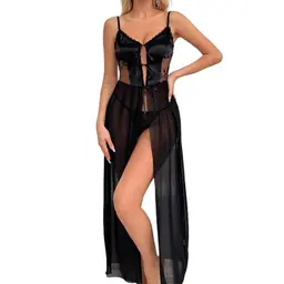 PARUPRUP Damen Babydoll Negligee V-Ausschnitt Schwarz