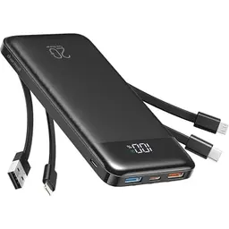 Charmast Power Bank 20000mAh mit 4 Kabeln und LED-Display, USB C, kompatibel mit iPhone und Samsung