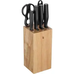 WMF Impulse Messerset 7-tlg., Made in Germany, 4 Messer, Küchenschere, Wetzstahl, Gummibaumholz, platzsparend, scharf & ergonomisch