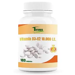FUTURES NUTRITION Vitamin D3 K2 Hochdosiert | Vegan | Nur 1 Tablette alle 10 Tage | 180 Tabletten