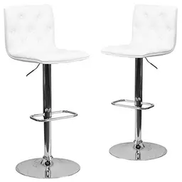 Flash Furniture Sammie Barhocker, verchromter Fuß, höhenverstellbar, Weiß, 2er Set
