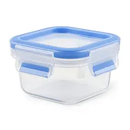 EMSA Clip & Close Frischhaltedose, quadratisch, 0,20 L, gefrier-, mikrowellenfest, Transparent/Blau, Made in Germany