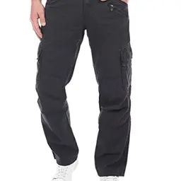 Timezone Herren Cargohose mit Gürtel, Loose Fit, Baumwolle, Dark Grey, Größe 40W/30L