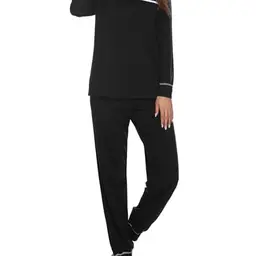 Ekouaer Damen Pyjama Set, Langarm, Baumwolle, Winter Schlafanzug, Schwarz, Größe L