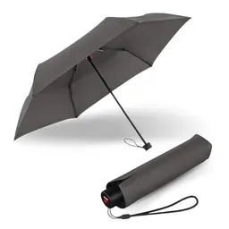 Knirps Regenschirm C.050 Small Manual Dark Grey – kompakter, windstabiler Taschenschirm mit Tasche