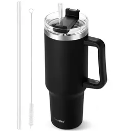 TaroKitc 1.18 l Thermobecher mit Griff und Strohhalm, Edelstahl-Vakuum-Isolierflasche für Heiß- und Kaltgetränke