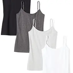 Amazon Essentials Damen Slim Fit Camisole 4er Pack, Schwarz/Charcoal/Light Grey/Weiß, Größe S