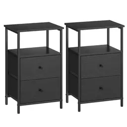 VASAGLE Nachttisch 2er Set, Beistelltisch mit 2 Schubladen, 61 cm hoch, aschschwarz-tintenschwarz