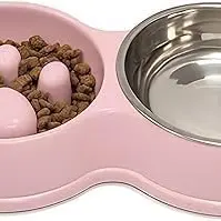 Fur & Bone Doppelter Slow Feeder Napf für Hunde und Katzen – Rutschfester Fressnapf in Rosa