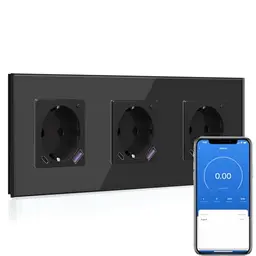 BSEED WLAN-Schuko-Steckdose mit USB-C 20W Schnellladegerät, Smart Unterputz Steckdose mit Strommessung, kompatibel mit Alexa/Google, 3-fach Schwarz