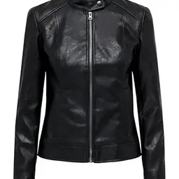 JdY Damen Kunstlederjacke mit Reißverschluss und Steppdetails, Schwarz, Größe 36