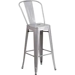 Flash Furniture Barhocker mit Rückenlehne – Metall-Barstuhl für drinnen und draußen – 4er Set – Silber