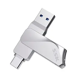 SSK USB Stick 128GB USB 3.2 - Metall Speicherstick mit USB-A & Typ-C - Wasserdichter Datenspeicher bis 200MB/s