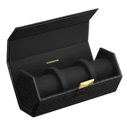 SONGMICS Uhrenbox für 3 Uhren, hexagonale Form, PU im Flechtlook, schwarz, 9,8 x 21,2 x 8,7 cm