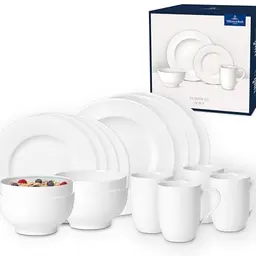 Villeroy & Boch For Me 16-teiliges Geschirrset für 4 Personen, Premium Porzellan, weiß
