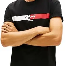 Tommy Jeans Herren T-Shirt Kurzarm Signature Stripe in Schwarz, Größe L