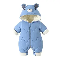 WYTbaby Baby Schneeanzug Warm Mit Kapuze Fleece Jumpsuit für 9-12 Monate Jungen Mädchen Blau