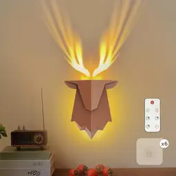 NesveCit LED Wandleuchte im Geweih Design mit Fernbedienung – Wiederaufladbare Wandlampe für Schlafzimmer und Flur