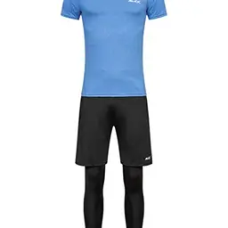 JELEX Sportinator Herren Fitness-Set: Shirt, Leggings & Shorts in Blau, Rot oder Grün, Größen S bis XXL (Blau, L)