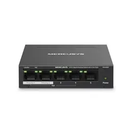 Mercusys MS105GP 5-Port Gigabit PoE Switch mit 4 PoE+ Ports, lüfterlos, robustes Metallgehäuse