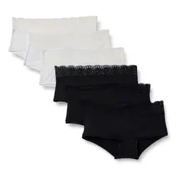 Amazon Essentials Damen Bikinihose aus Peachfarbener Mikrofaser, 6er-Pack, Schwarz/Weiß, Größe 40