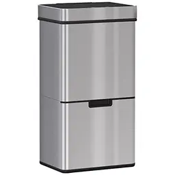 HOMCOM Sensor-Mülleimer 47L + 2 x 12,5L Edelstahl Mülltrennsystem für Küche