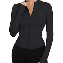 Damen Sport Crop Top Langarm T-Shirt für Yoga, Fitness und Laufen, Schwarz, Größe M