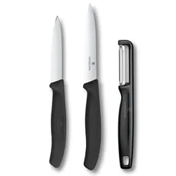 Victorinox Swiss Classic Gemüsemesser Set, 3-teilig mit Schäl-, Tomaten- und Gemüseschnitten, extra scharfe Klingen, schwarz