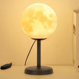 Lewondr 3D Mond Tischlampe - Dimmbar, USB-betrieben, mit 3 Lichtmodi und 10 Helligkeiten für Schlafzimmer und Wohnzimmer