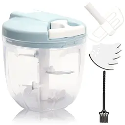 Multifunktionaler Zwiebelschneider mit Seilzug und 5 Klingen, 900ML - Zerkleinerer für Gemüse, Fleisch und Eier