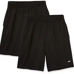 Amazon Essentials Herren Sportliche Basketball-Shorts, 2er-Pack, Lockerer Schnitt, 20,3cm Beininnenlänge, Schwarz