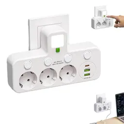 Kabellose Steckdosenleiste mit Nachtlicht, 3 Steckplätze, 1 Type-C und 2 USB-Ports, Weiß