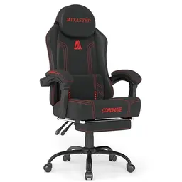 NSMAZXO Ergonomischer Gaming Stuhl mit Verstellbarer Rückenlehne & 360° Drehfunktion, Rot für Homeoffice/Gaming