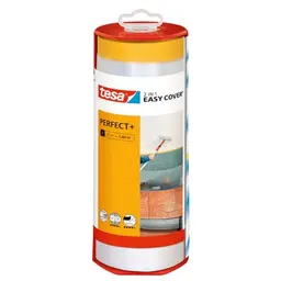 tesa Easy Cover Perfect+ Dispenser XL – 2in1 Malerfolie mit Washi-Kreppband, Abroller und Klingenabdeckung, 33 m x 1,40 m