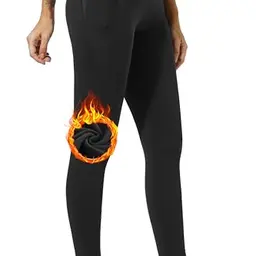 Enjoyoga Damen Thermo Leggings mit Taschen - High Waist Sport- und Yogahose für Winter, Größe M - Schwarz