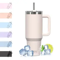 WATERSY 40oz Kaffeebecher to Go - Doppelwandiger Edelstahl Thermobecher mit Griff und Strohhalm, ideal für kalte und heiße Getränke