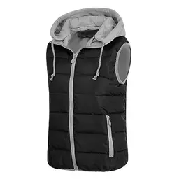YYNUDA Damen Steppweste mit Kapuze - Leichte warme Übergangsweste für Outdoor (Schwarz M)