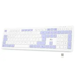 Rii Kabellose Tastatur in Weiß und Lila für Mac & Windows – Flach und Ultradünn mit Ziffernblock (QWERTZ)
