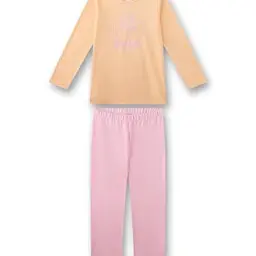 Sanetta Mädchen-Schlafanzug lang in Orange aus 100% Bio-Baumwolle, bequemer Pyjama für Mädchen Größe 128
